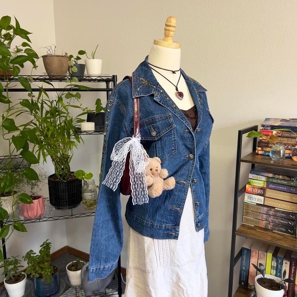 Vintage‎ Y2K Adolfo Jeans Fairy Beaded Embroidered Denim Jacket Womens Large - Picture 4 of 7